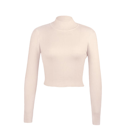 High Collar Bow Knot Backless Knit Sweaters Apricot