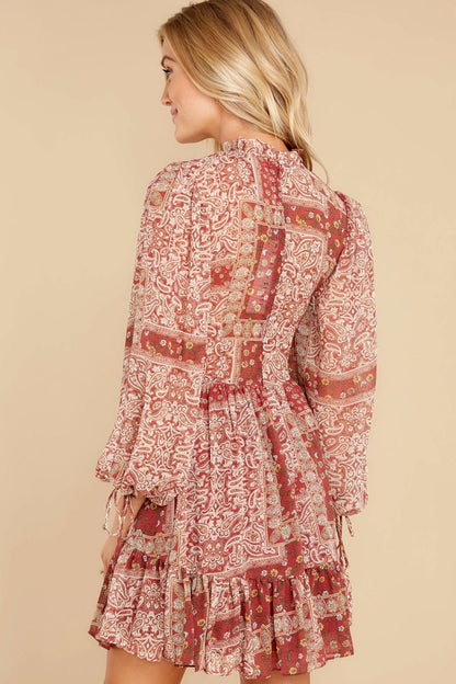 Boho Shirred Frill Floral Vacation Skater Mini Dresses