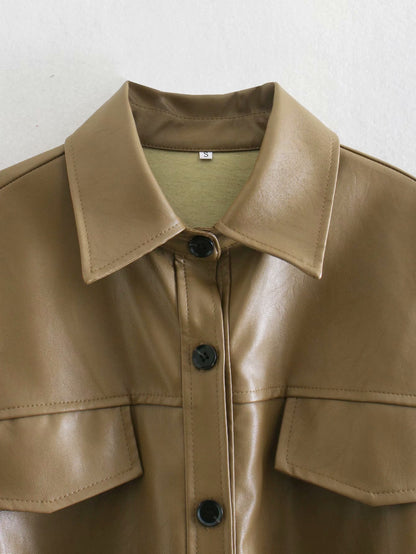 Lapel Single-breasted Lace-up Leather Cardigans Coat Outerwear