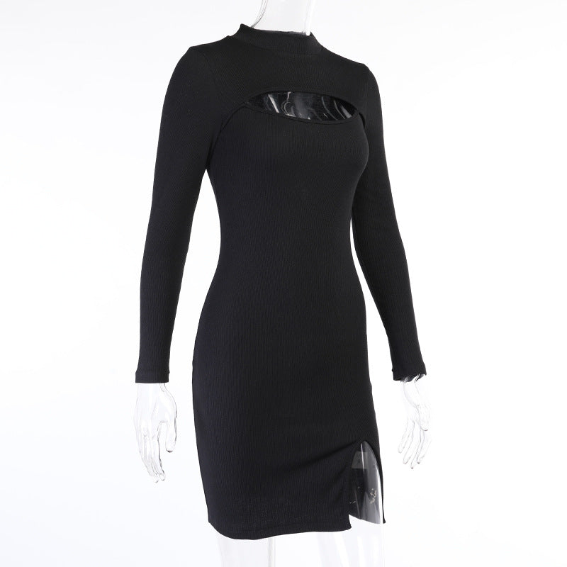 Hollow-out Round Neck Slit Leg Sweater Midi Bodycon Mini Dresses