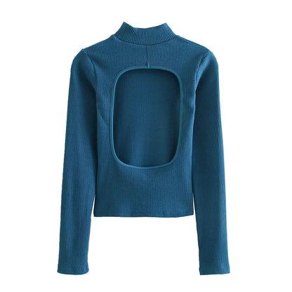 Hollow-out Backless Round Collar Knit Sweaters