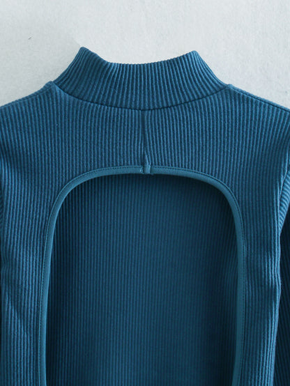 Hollow-out Backless Round Collar Knit Sweaters