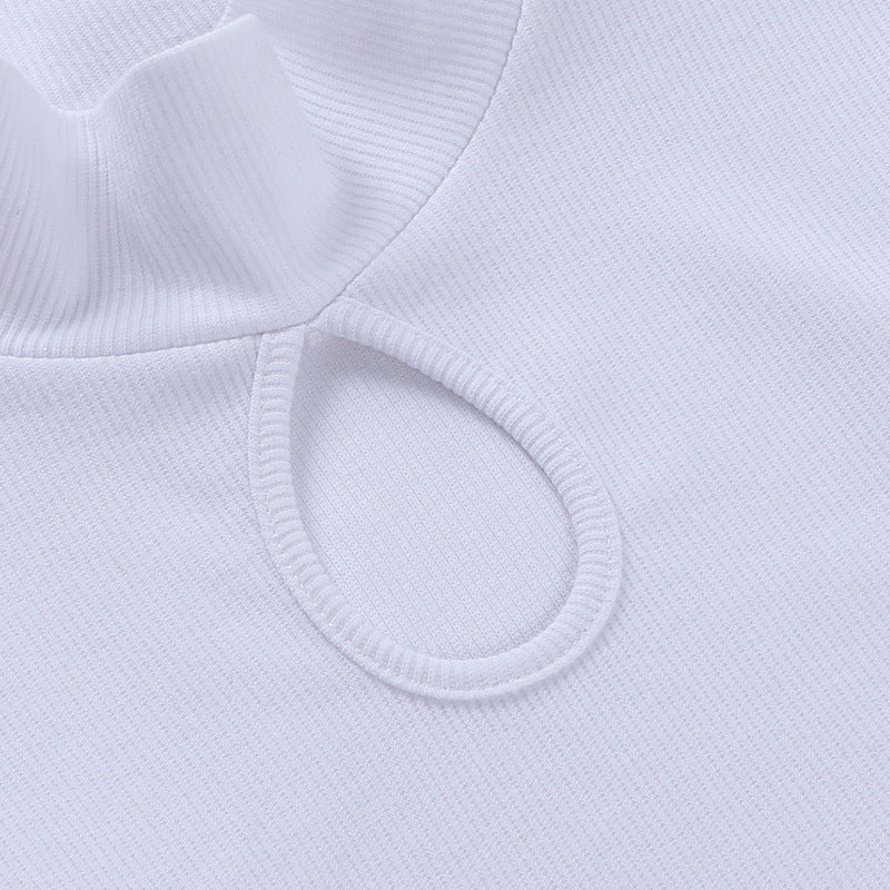 High-collared Hollow-out Button Sleeve Knit Shirts