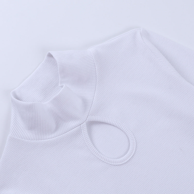 High-collared Hollow-out Button Sleeve Knit Shirts