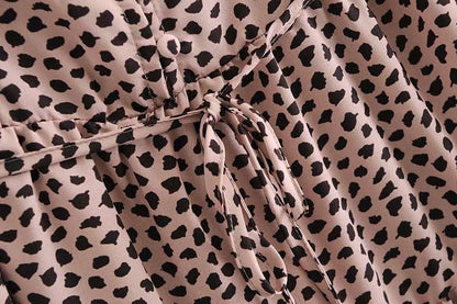 V-neck Lace-up Shirred Frill Polka Dot Floral Mini Dresses