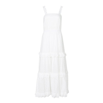 Hollow Lace Ruffle Stitching Strap Bodycon Evening Maxi Dresses