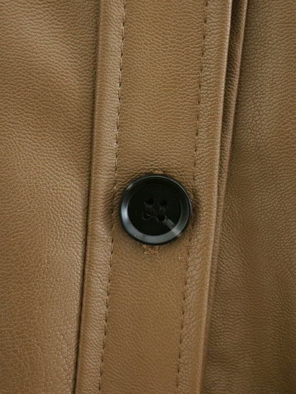 Lapel Single-breasted Lace-up Leather Cardigans Coat Outerwear