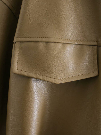 Lapel Single-breasted Lace-up Leather Cardigans Coat Outerwear