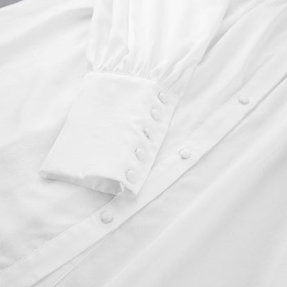 Vintage Lantern Sleeve Single-breasted Stand-up Collar Shirts