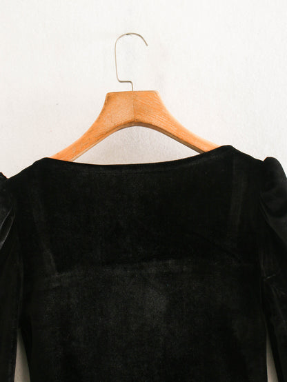 Black Square Collar Vintage Velvet Party Bodycon Mini Dresses
