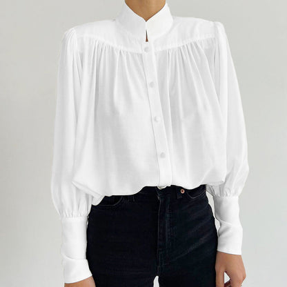 Vintage Lantern Sleeve Single-breasted Stand-up Collar Shirts