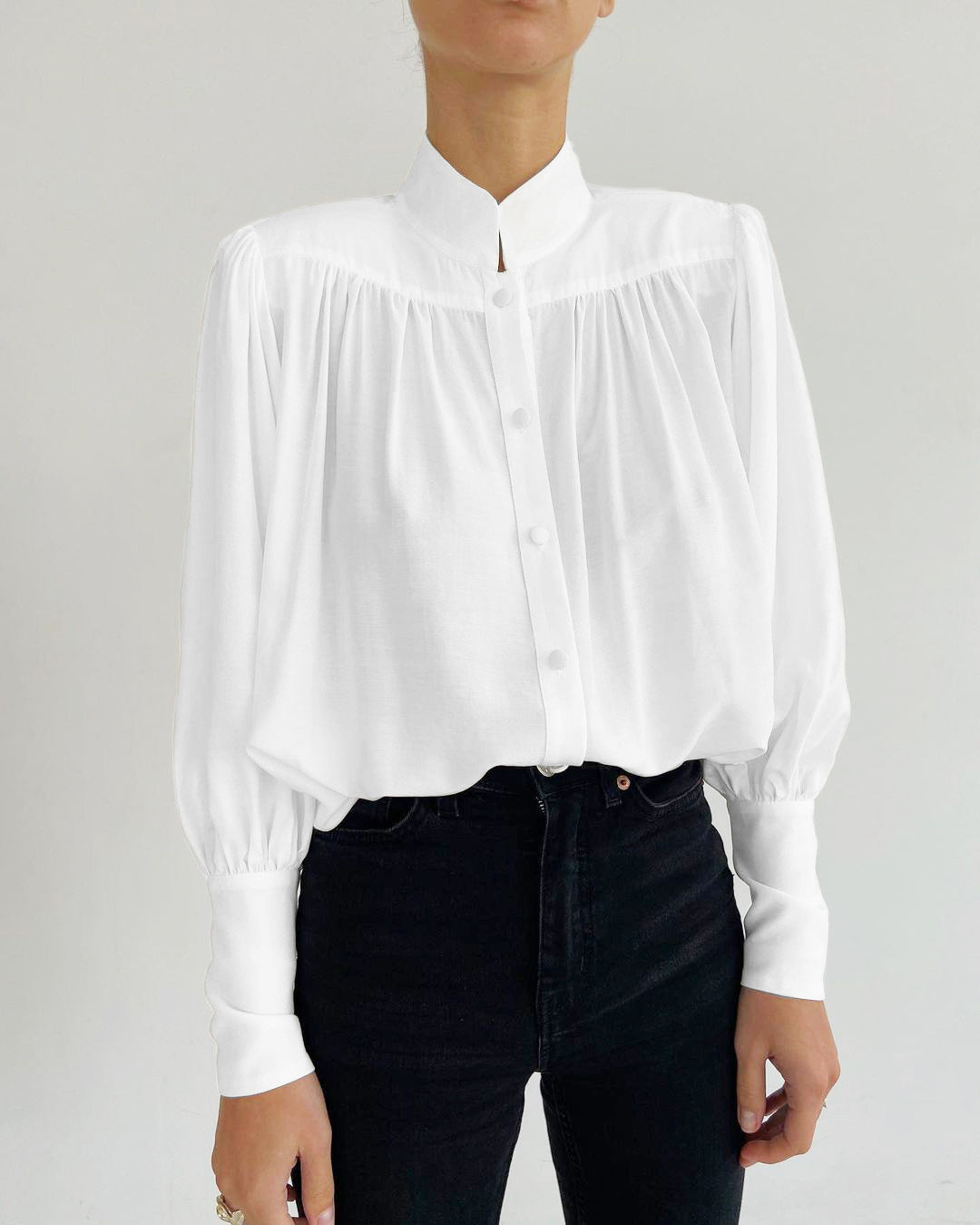 Vintage Lantern Sleeve Single-breasted Stand-up Collar Shirts