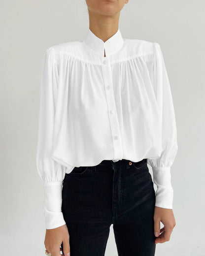 Vintage Lantern Sleeve Single-breasted Stand-up Collar Shirts