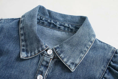 Ruffled Single-breasted Denim Lace Cardigan Shirts Blouses