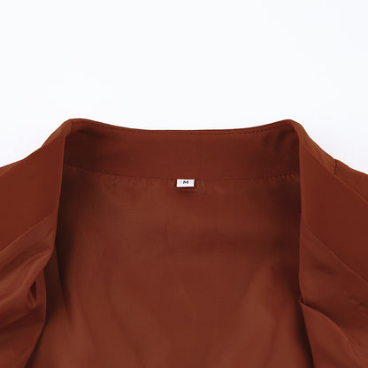 Elegant V-neck Lantern Sleeve Button Shirts Red