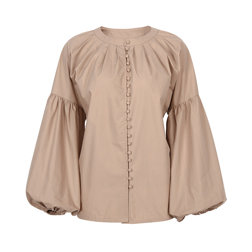 Single-breasted Puff Lantern Sleeve Shirts