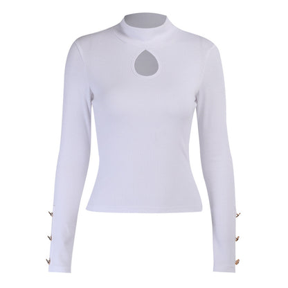 High-collared Hollow-out Button Sleeve Knit Shirts