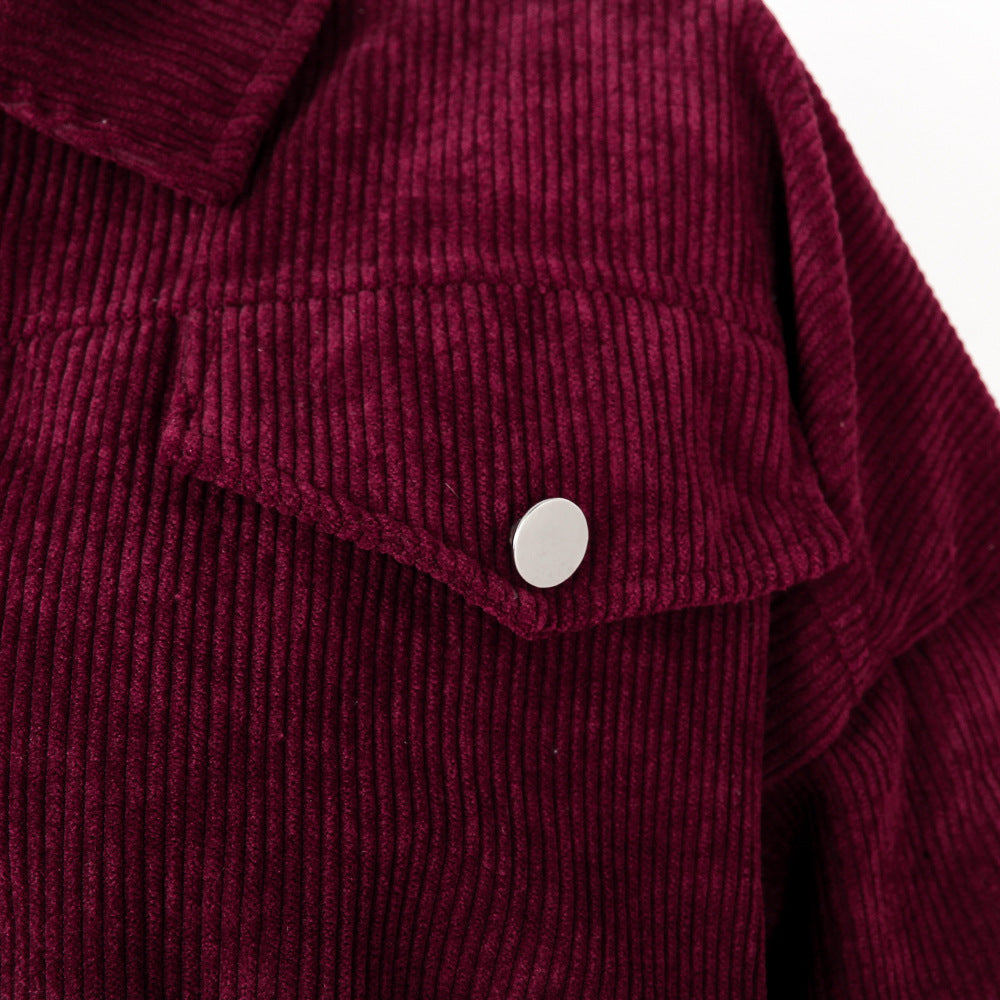 Corduroy Lantern Sleeve Single-breasted Lapel Cardigans Outerwear