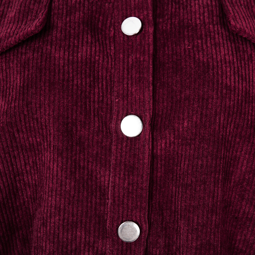 Corduroy Lantern Sleeve Single-breasted Lapel Cardigans Outerwear