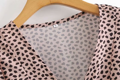 V-neck Lace-up Shirred Frill Polka Dot Floral Mini Dresses