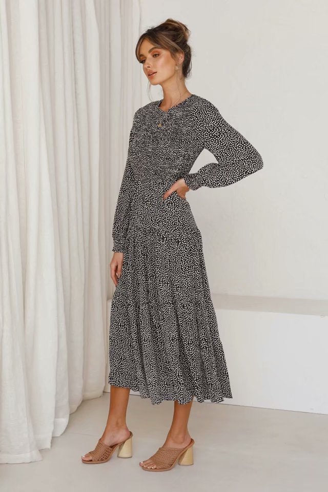 Floral Polka Dot Ruffled Puff Sleeve Maxi Midi Dresses