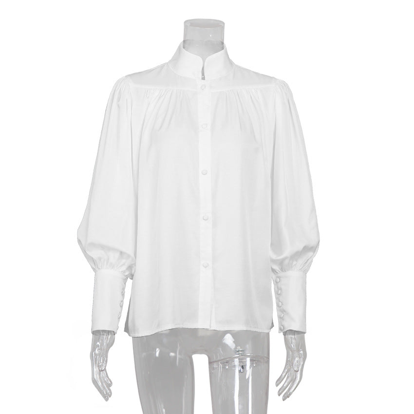 Vintage Lantern Sleeve Single-breasted Stand-up Collar Shirts