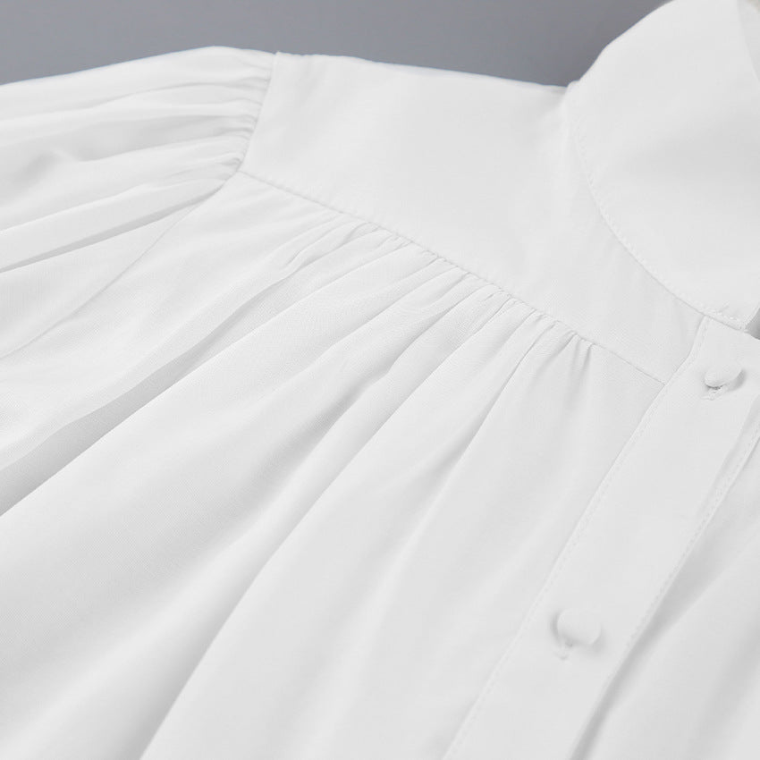 Vintage Lantern Sleeve Single-breasted Stand-up Collar Shirts