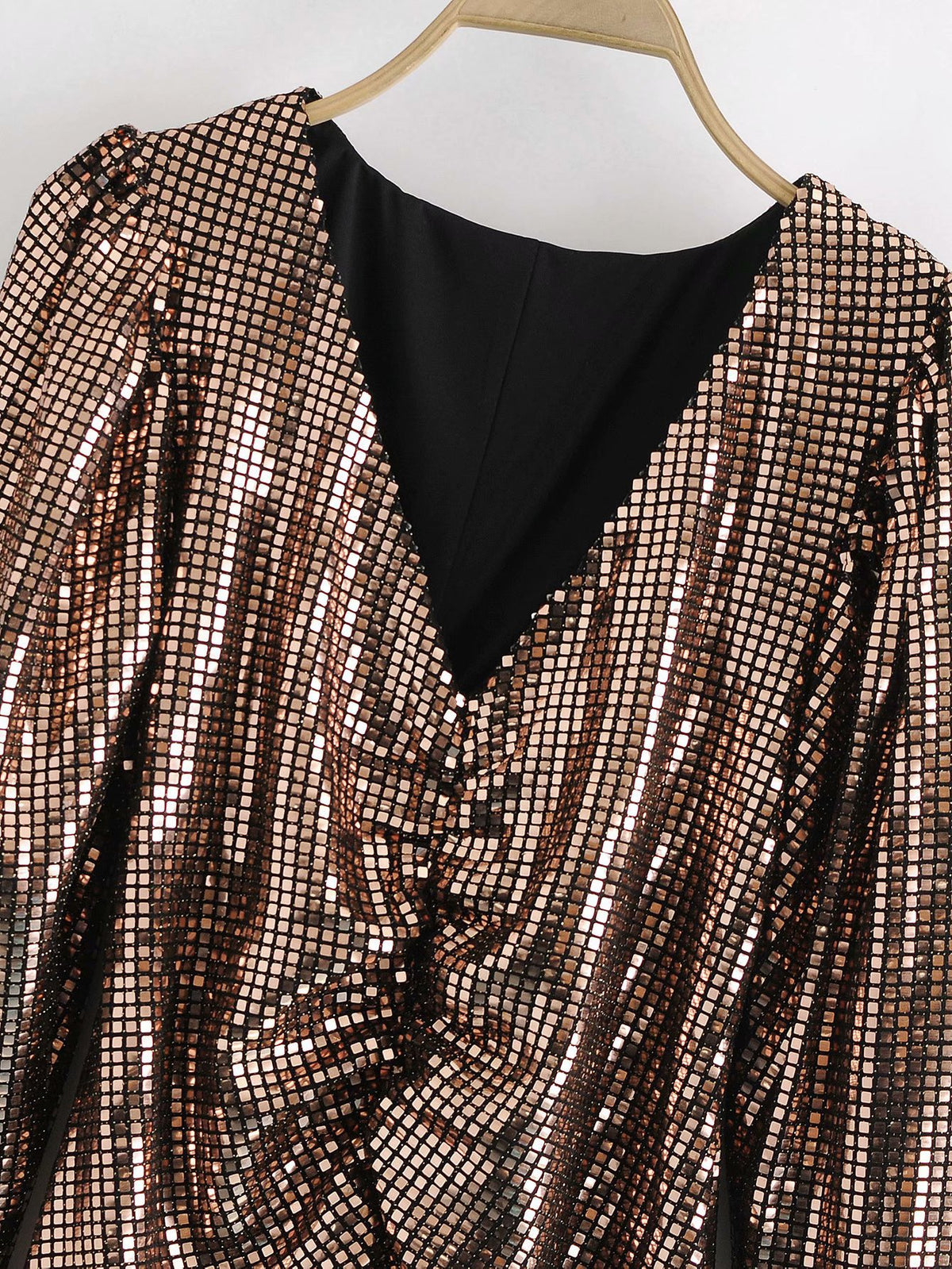 V-neck Sequins Shirred Frill Party Bodycon Mini Dresses