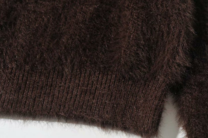 V-ncek Knit Furry Shirts Sweaters Blouses