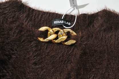 V-ncek Knit Furry Shirts Sweaters Blouses