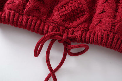 Knit Round Neck Lace-up Vintage Sweaters Crop Tops