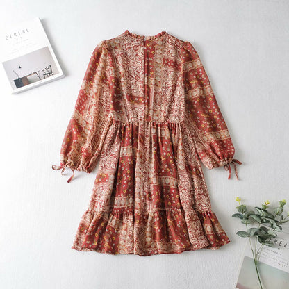 Boho Shirred Frill Floral Vacation Skater Mini Dresses
