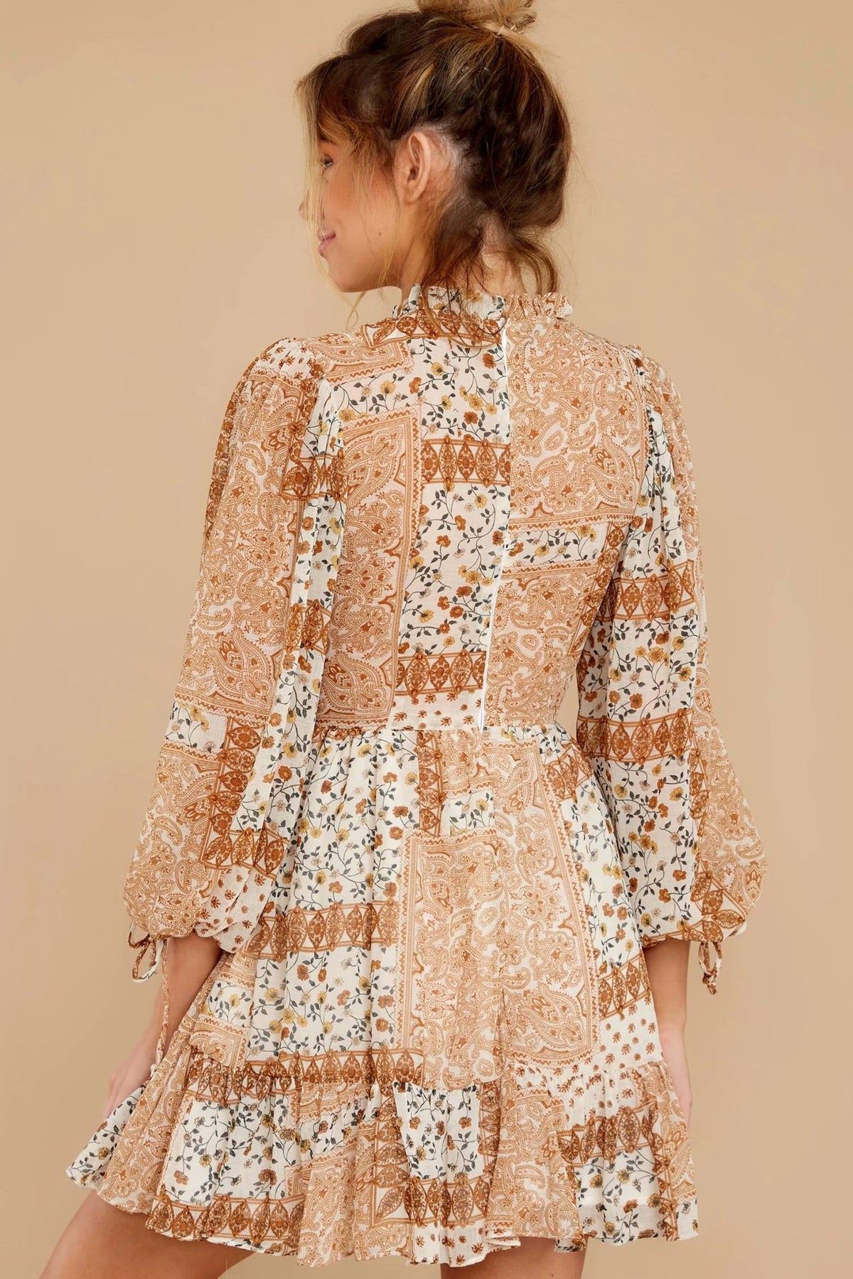 Boho Shirred Frill Floral Vacation Skater Mini Dresses