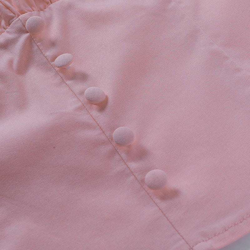 Square Collar Puff Sleeve Shirred Frill Shirts Crop Tops