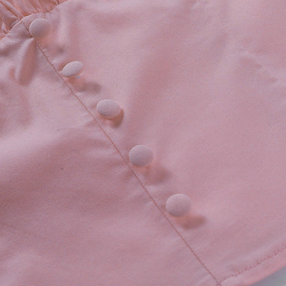 Square Collar Puff Sleeve Shirred Frill Shirts Crop Tops