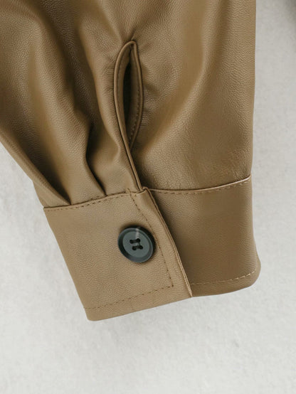 Lapel Single-breasted Lace-up Leather Cardigans Coat Outerwear
