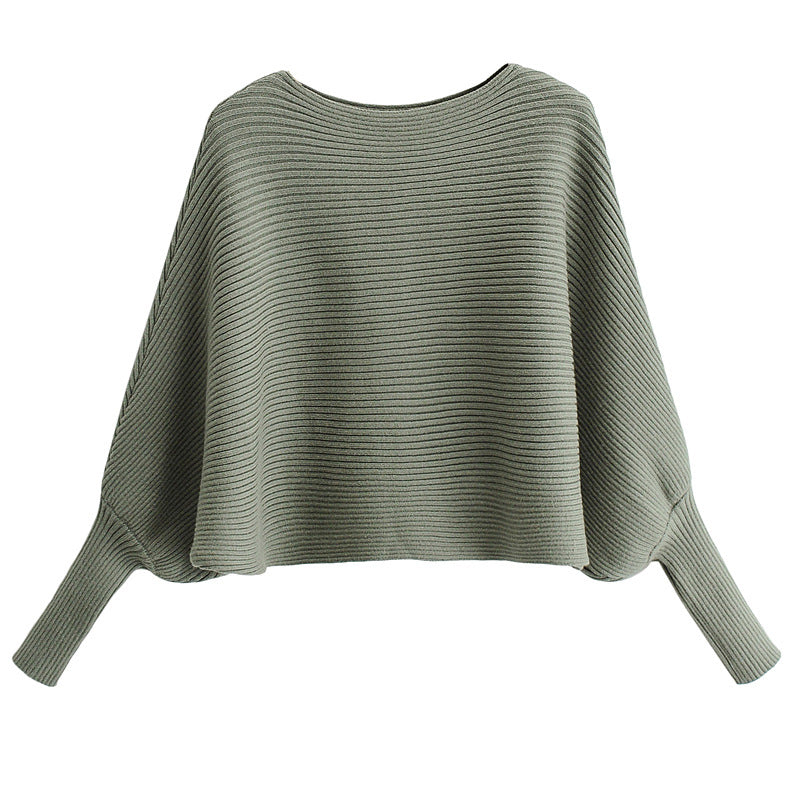 Lantern Sleeve Round Neck Knit Sweaters Shirts