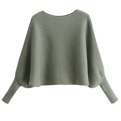 Lantern Sleeve Round Neck Knit Sweaters Shirts