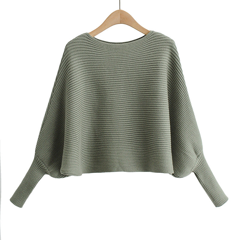 Lantern Sleeve Round Neck Knit Sweaters Shirts