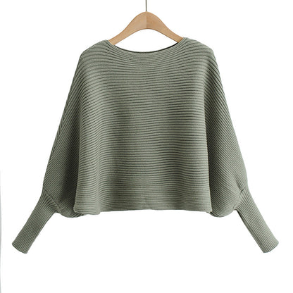 Lantern Sleeve Round Neck Knit Sweaters Shirts