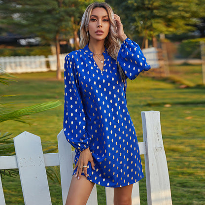 V-neck Polka Dot Ruffled Floral Mini Dresses