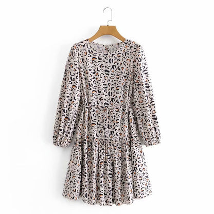 Lace-up Elastic Sleeve Ruffled Floral Mini Dresses