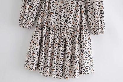 Lace-up Elastic Sleeve Ruffled Floral Mini Dresses
