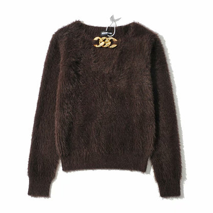 V-ncek Knit Furry Shirts Sweaters Blouses