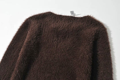 V-ncek Knit Furry Shirts Sweaters Blouses