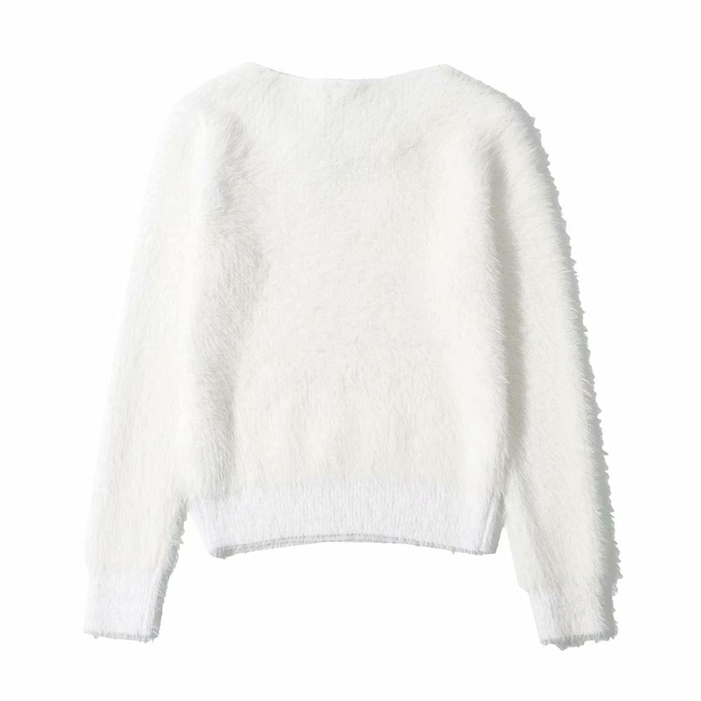 V-ncek Knit Furry Shirts Sweaters Blouses