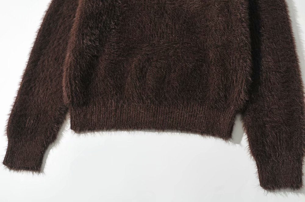 V-ncek Knit Furry Shirts Sweaters Blouses