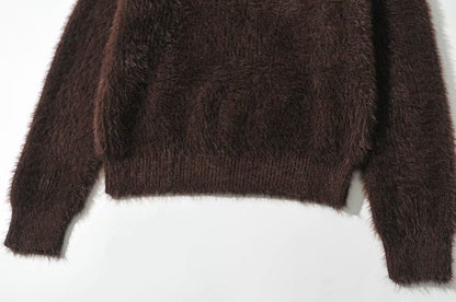 V-ncek Knit Furry Shirts Sweaters Blouses