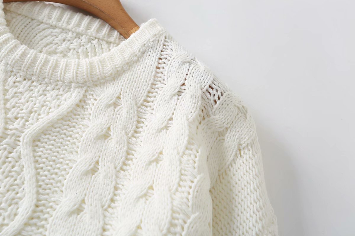 Knit Round Neck Lace-up Vintage Sweaters Crop Tops