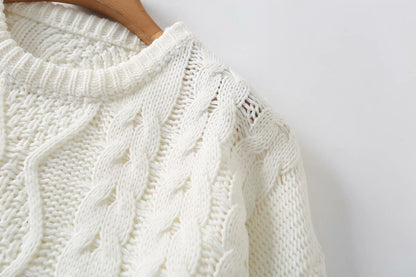 Knit Round Neck Lace-up Vintage Sweaters Crop Tops